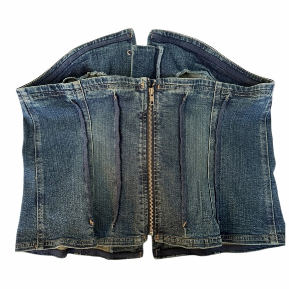 Venezia Denim Corset Top 18 Lace Up Bustier Y2K Baddie Western Coastal Cowgirl - Picture 3 of 6